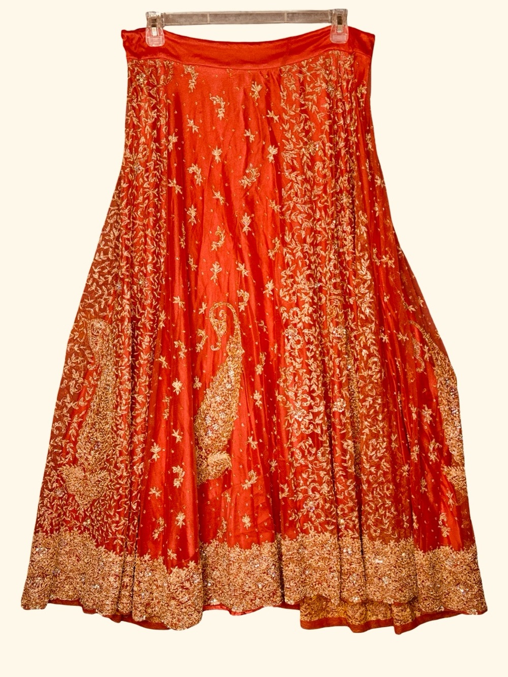 Coral Bridal Lehenga w/ Gold Embellishments Max waist 36”